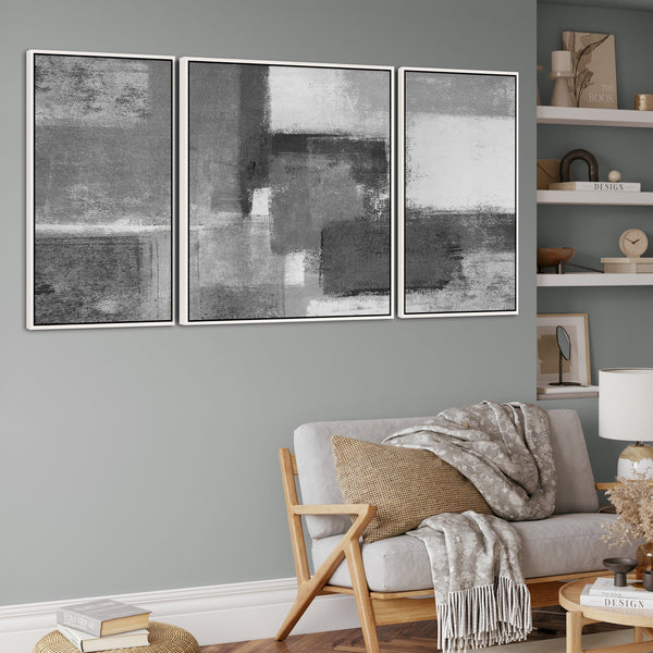 Extra Large Modern Living Room Pictures - Black White Grey Framed Canvas Abstract - XXL 212cm Wide
