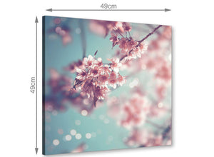 chic duck egg blue pink shabby chic blossom floral canvas modern 49cm square 1s280s for your office