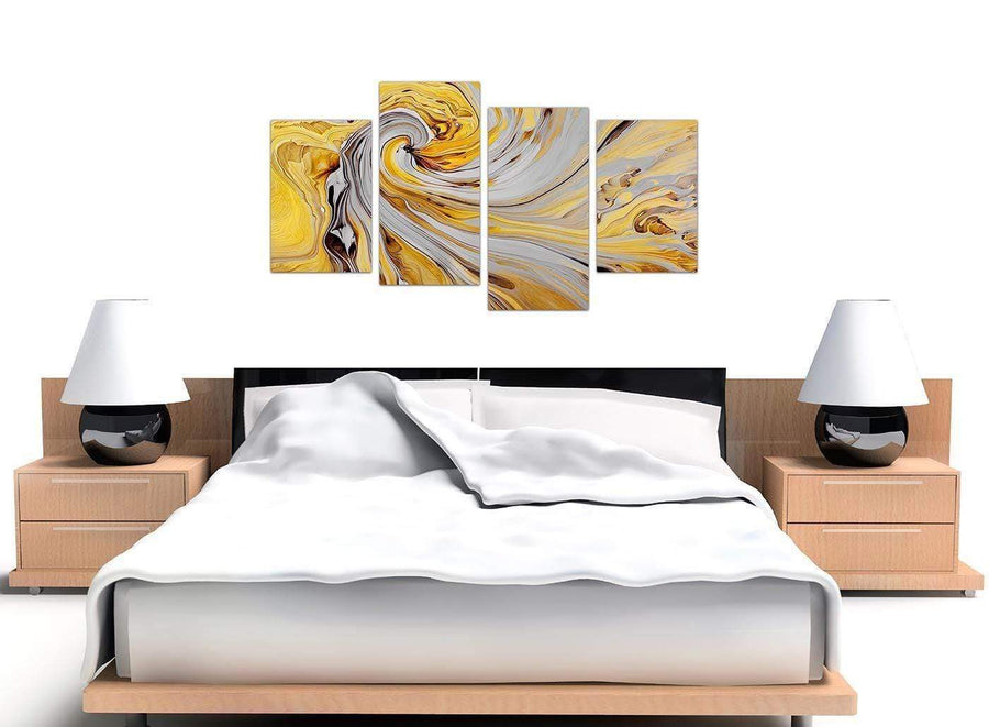 oversized large yellow and grey spiral swirl abstract canvas split 4 piece 4290 for your bedroom