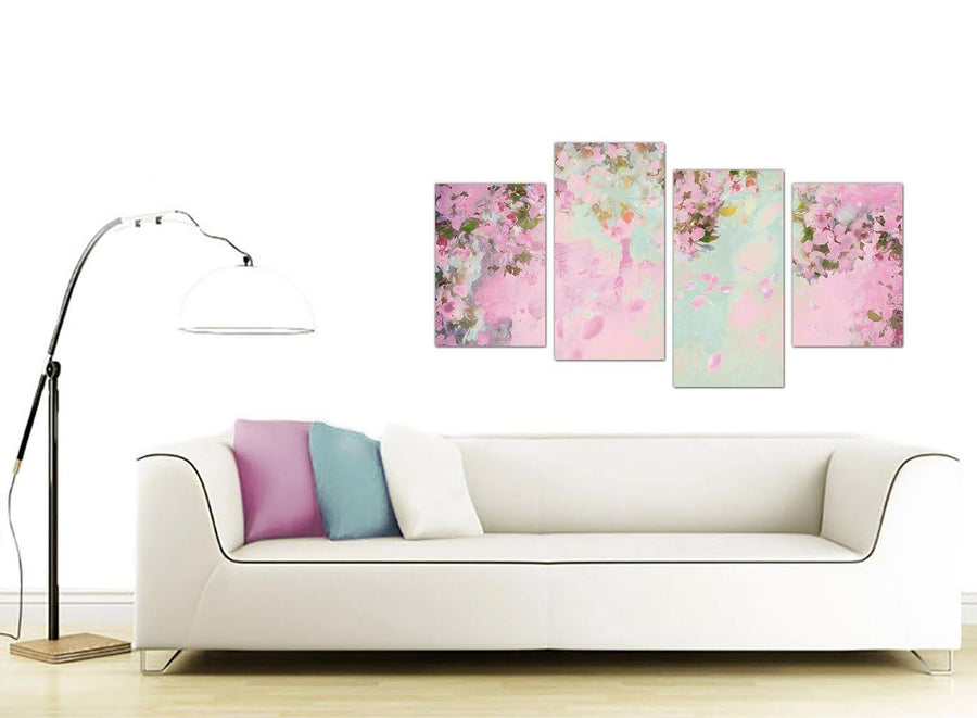 contemporary large shabby chic pale dusky pink flowers floral canvas split 4 panel 4281 for your bedroom