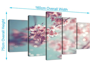 panoramic extra large duck egg blue pink shabby chic blossom floral canvas multi set of 5 5280 for your office