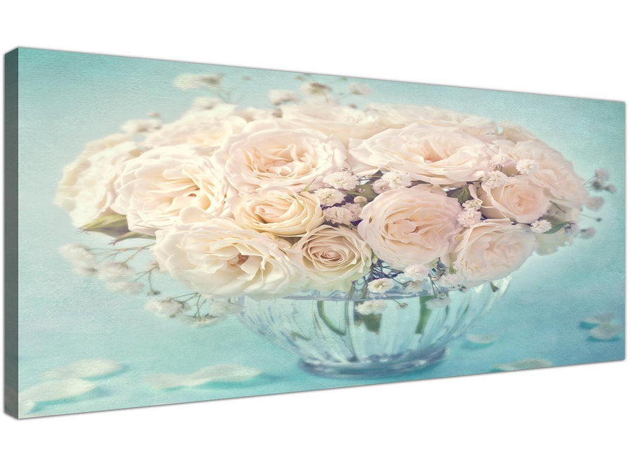 cheap duck egg blue and white roses flowers floral canvas modern 120cm wide 1286 for your living room