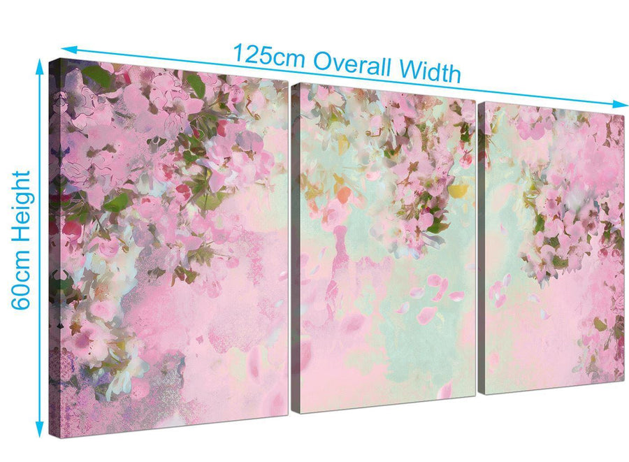 panoramic shabby chic pale dusky pink flowers floral canvas split triptych 3281 for your study