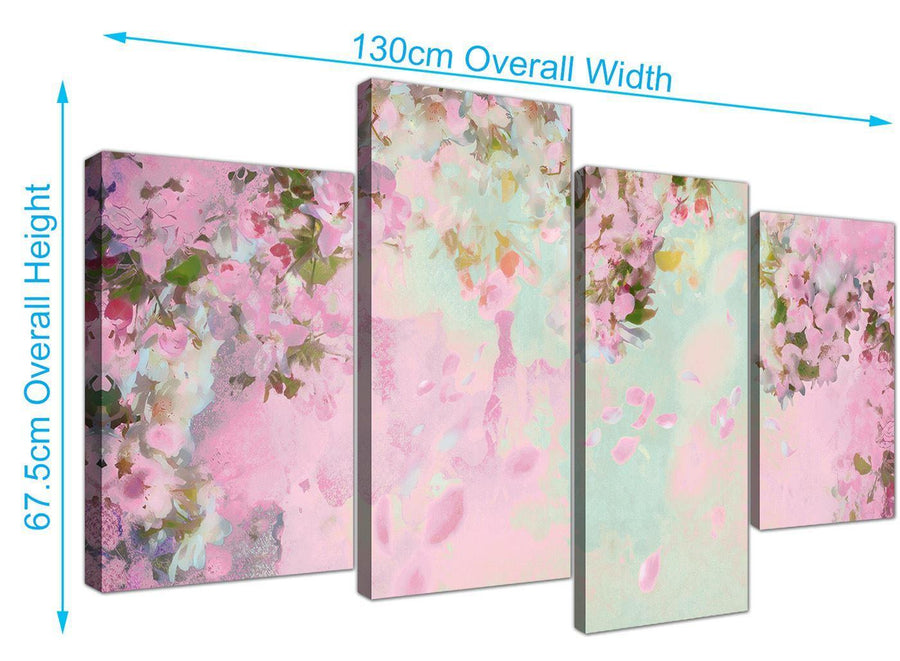 panoramic large shabby chic pale dusky pink flowers floral canvas split 4 set 4281 for your girls bedroom