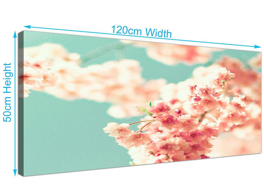 panoramic japanese cherry blossom shabby chic pink blue floral canvas modern 120cm wide 1288 for your study