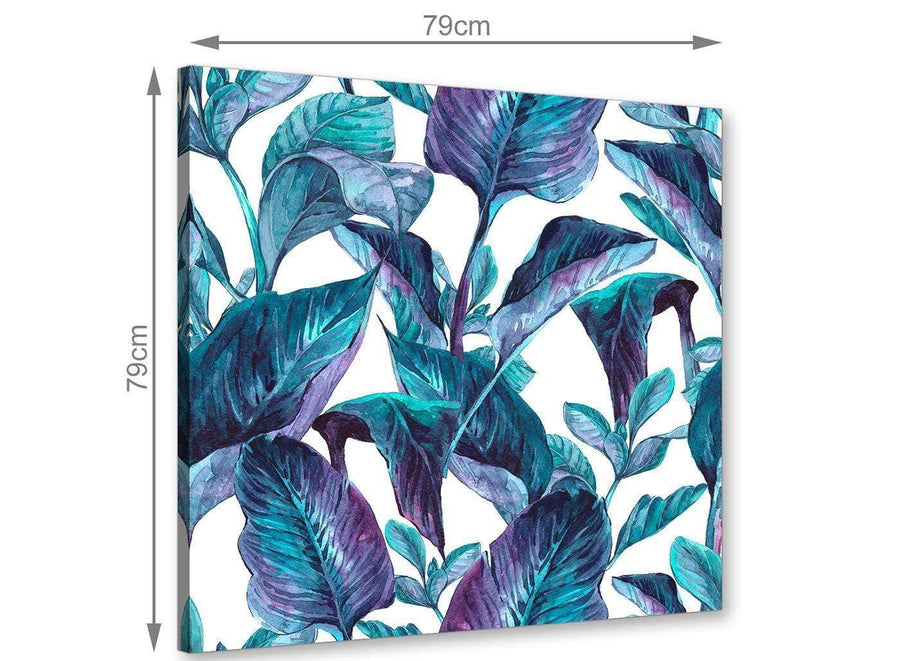 Chic Turquoise And White Tropical Leaves Canvas Modern 79cm Square 1S323L For Your Living Room