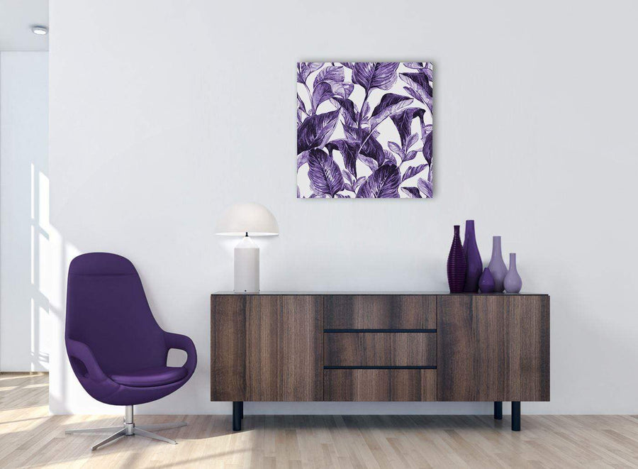Cheap Dark Purple White Tropical Exotic Leaves Canvas Modern 64cm Square 1S322M For Your Living Room