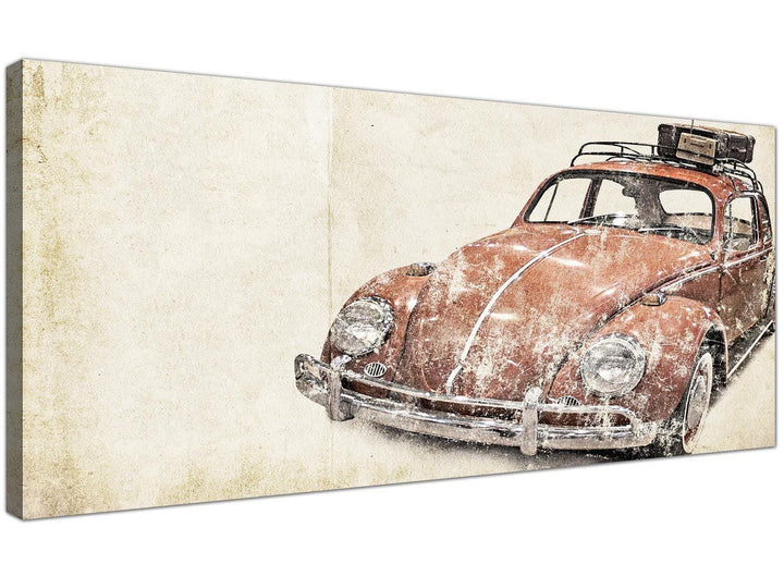 cheap vw beetle bug rat look surfer brown volkswagen lifestyle canvas modern 120cm wide 1279 for your office - 1279
