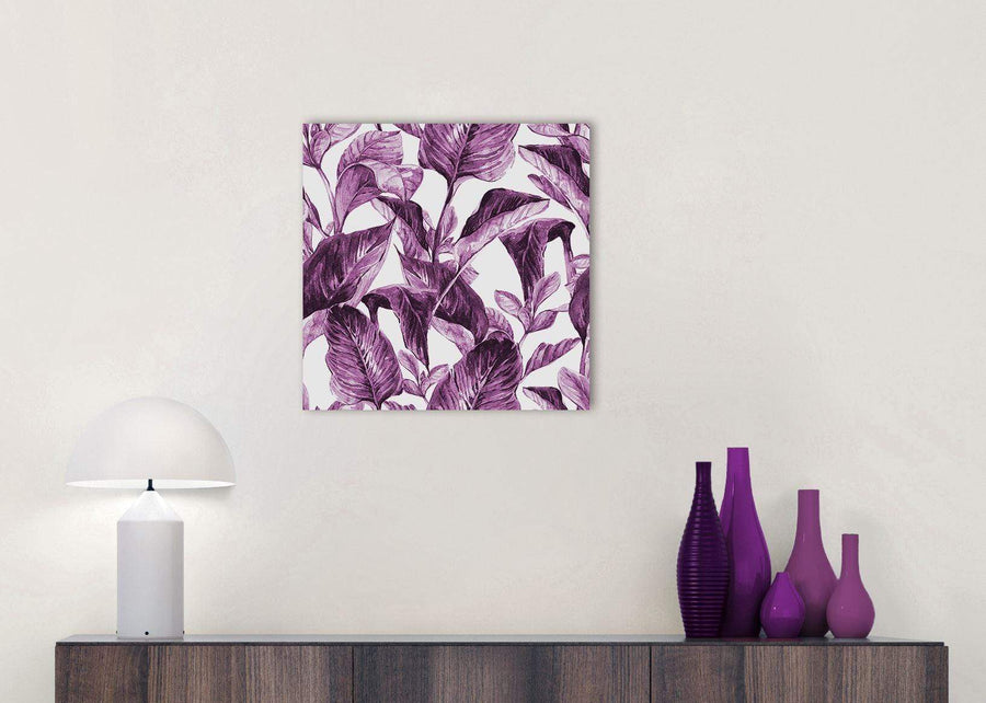 Cheap Plum Aubergine White Tropical Leaves Canvas Modern 49cm Square 1S319S For Your Girls Bedroom