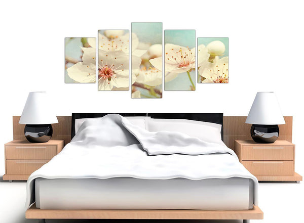 oversized extra large japanese cherry blossom duck egg blue white floral canvas split 5 set 5289 for your hallway