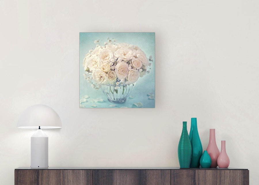modern duck egg blue and white roses flowers floral canvas modern 49cm square 1s286s for your living room