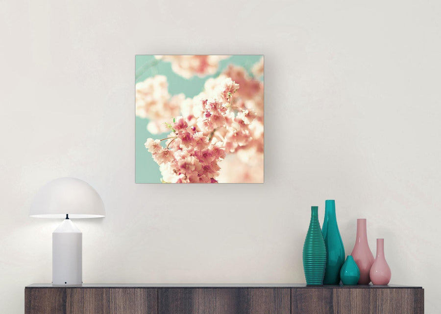 modern japanese cherry blossom shabby chic pink blue floral canvas modern 49cm square 1s288s for your living room