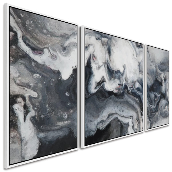 Large Framed Canvas Wall Pictures for Living Room - Black White Grey Abstract - XXL 212cm Wide