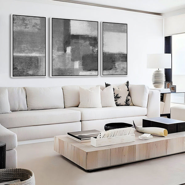 Extra Large Modern Living Room Pictures - Black White Grey Framed Canvas Abstract - XXL 212cm Wide