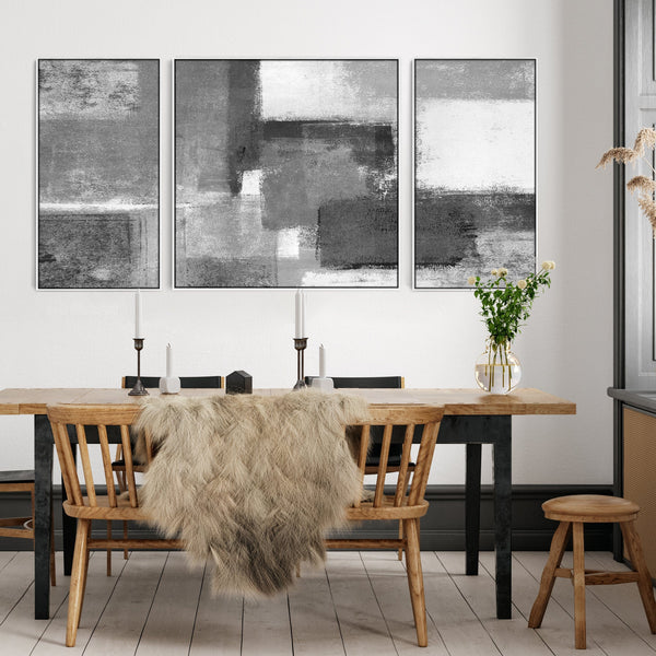 Extra Large Modern Living Room Pictures - Black White Grey Framed Canvas Abstract - XXL 212cm Wide