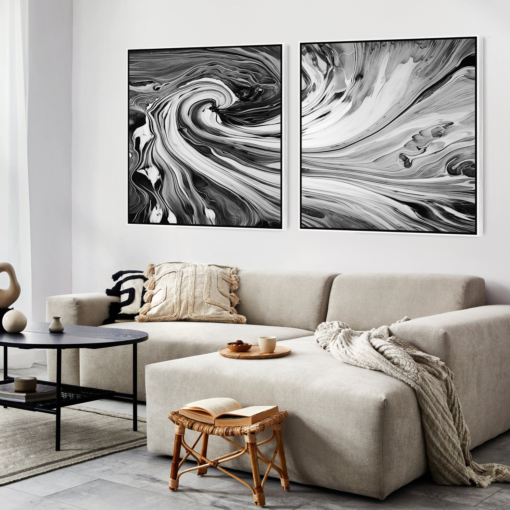 Extra Large Framed Canvas Wall Art for Living Room - Black White Abstr