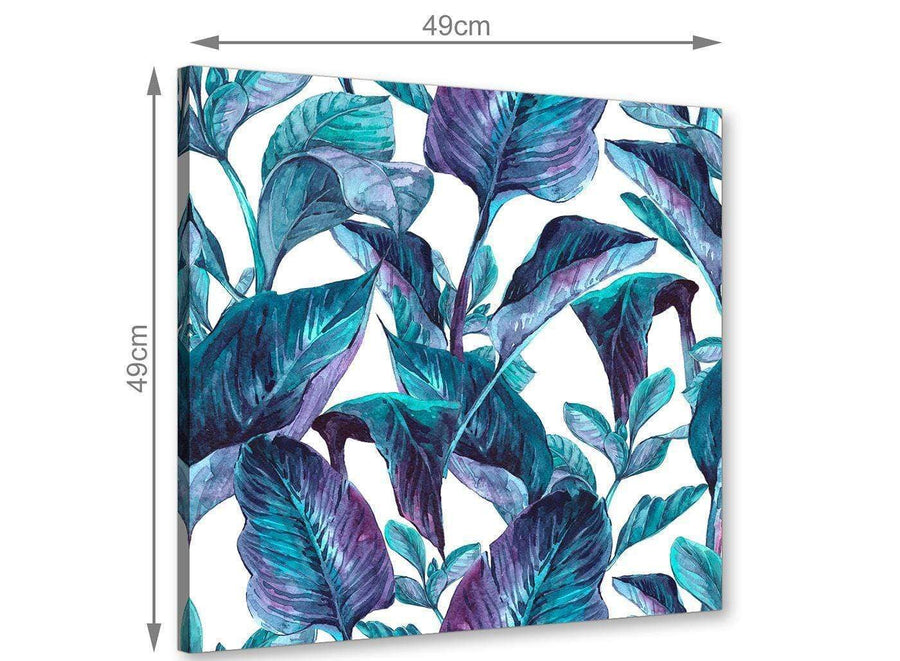 Chic Turquoise And White Tropical Leaves Canvas Modern 49cm Square 1S323S For Your Dining Room