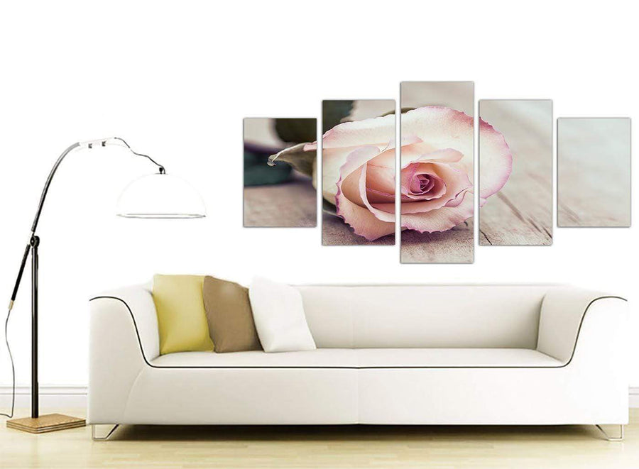 contemporary extra large vintage shabby chic french rose cream floral canvas multi 5 piece 5278 for your living room