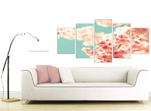 contemporary extra large japanese cherry blossom shabby chic pink blue floral canvas split 5 part 5288 for your girls bedroom