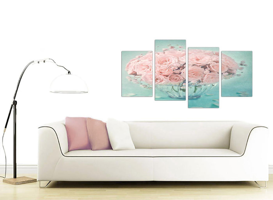 contemporary large duck egg blue and pink roses flower floral canvas multi 4 panel 4287 for your girls bedroom