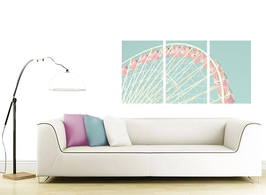 contemporary shabby chic duck egg blue pink ferris wheel lifestyle canvas split 3 set 3282 for your girls bedroom
