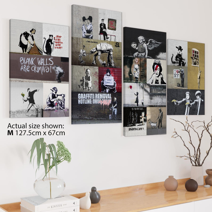 Large Banksy Collage - Living Room Canvas Pictures Decor - 4500 - 130cm Set of Prints