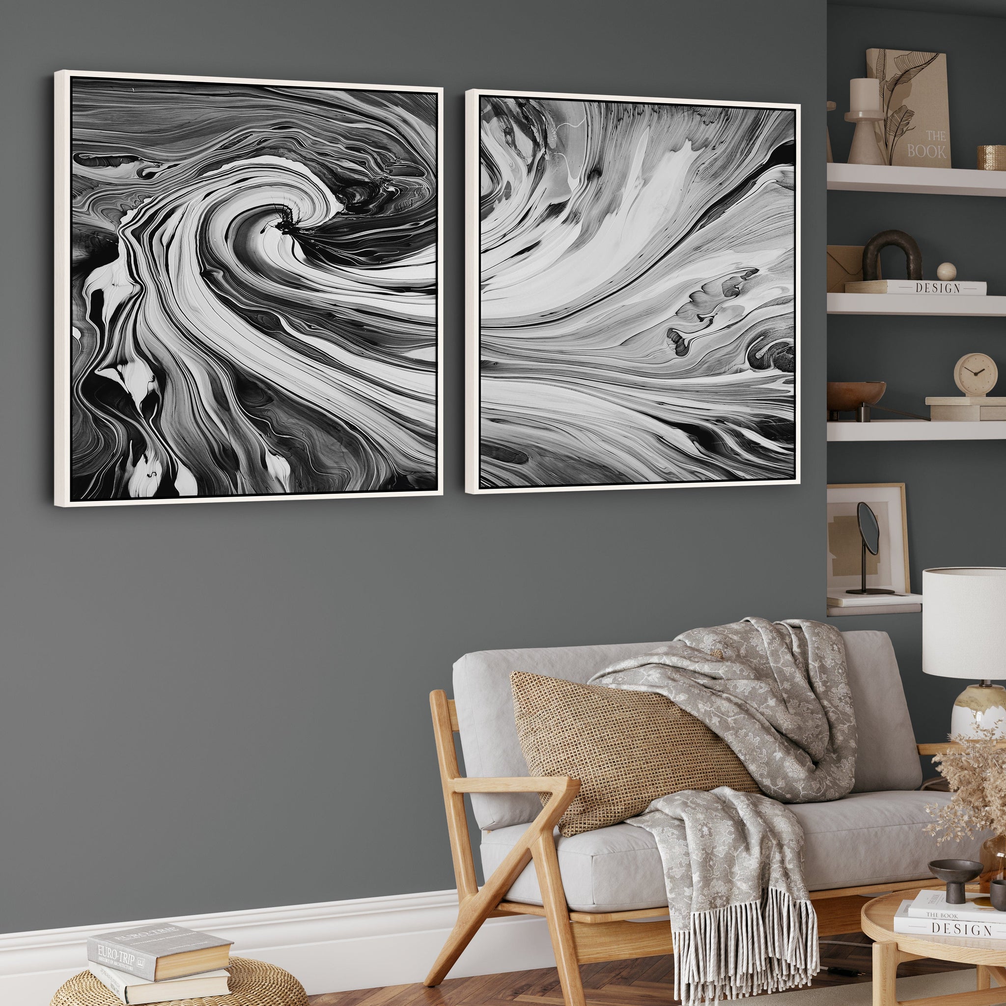 Extra Large Framed Canvas Wall Art for Living Room Black White Abstr