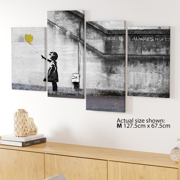 Modern Banksy Balloon Girl Yellow Heart Hope Canvas