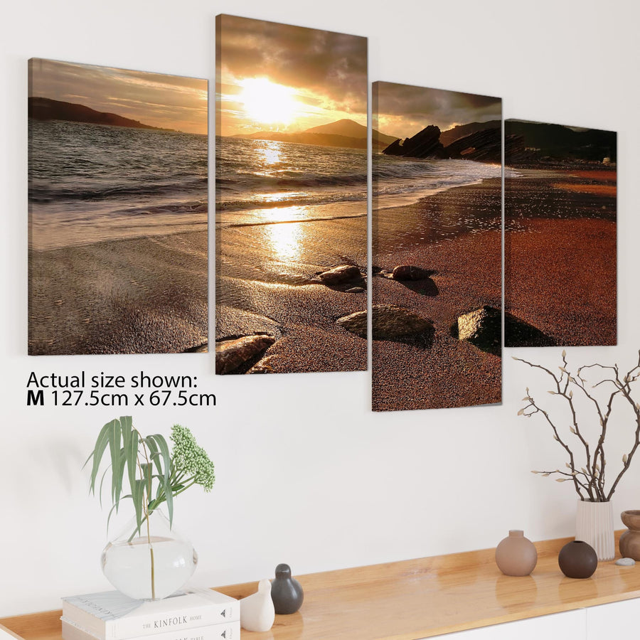 Modern Sunset Beach Scene Golden Brown Landscape Canvas