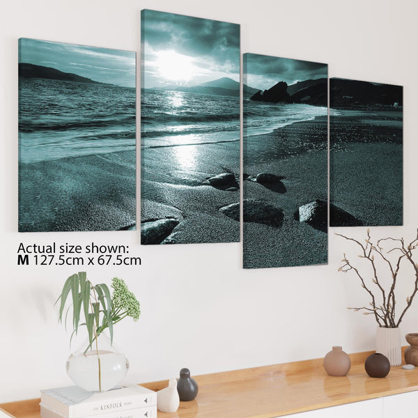 Modern Teal Coloured Sunset Beach Scene Landscape Canvas