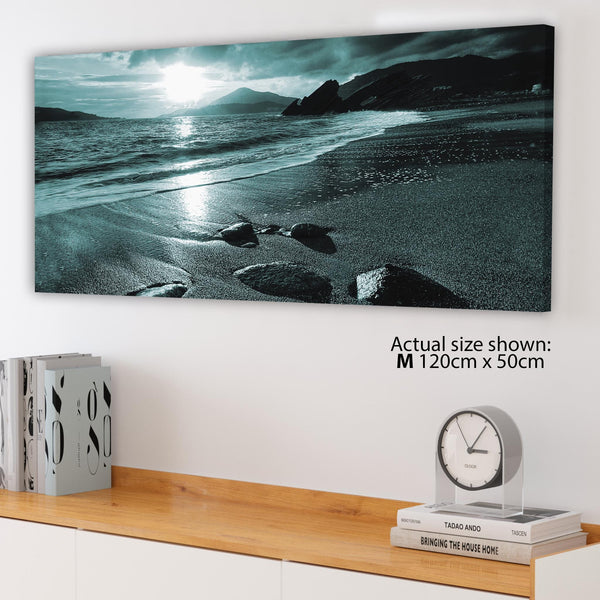 Modern Teal Coloured Sunset Beach Scene Landscape Canvas