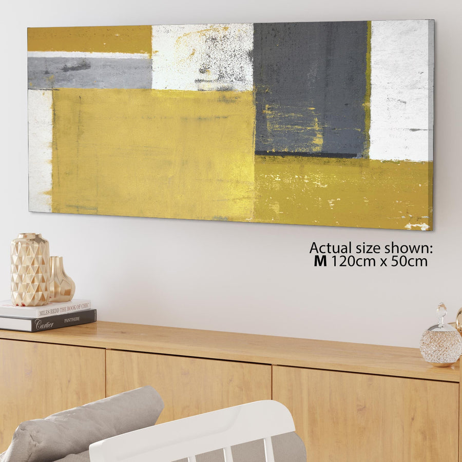 Mustard Yellow Grey Abstract Painting Canvas Wall Art Print