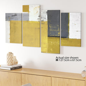 Mustard Yellow Grey Abstract Painting Canvas Wall Art Print