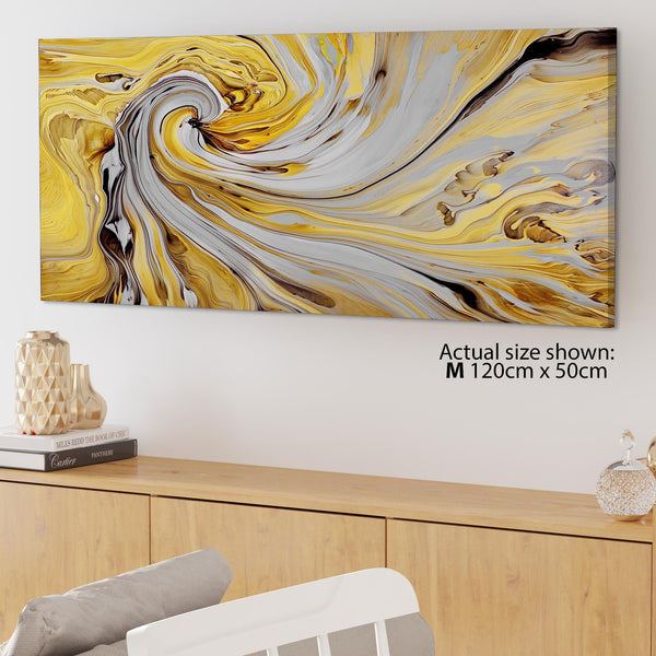 Mustard Yellow and Grey Spiral Swirl - Abstract Canvas Modern