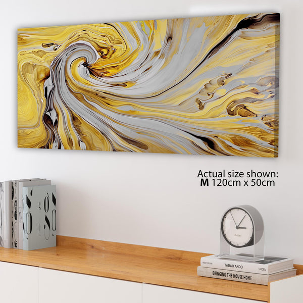 Mustard Yellow and Grey Spiral Swirl - Abstract Canvas Modern