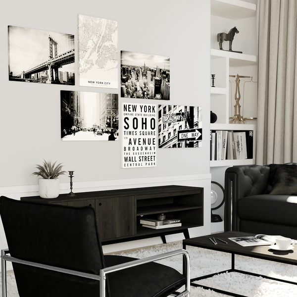 Black White New York Canvas - Gallery Wall Art Set XL - 185cm Wide
