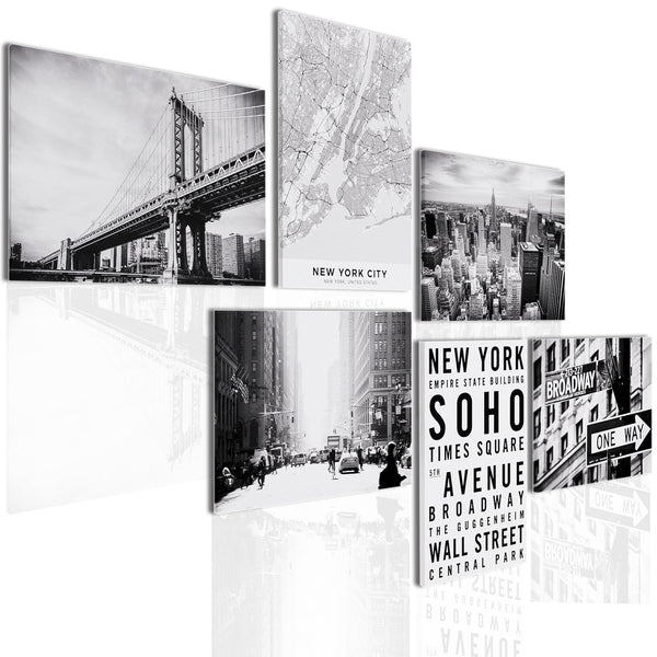 Black White New York Canvas - Gallery Wall Art Set XL - 185cm Wide