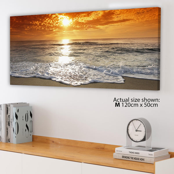 Ocean Sunset Beach Scene View Orange Landscape Canvas