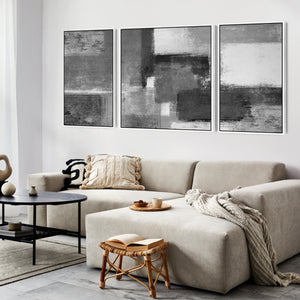 Extra Large Modern Living Room Pictures - Black White Grey Framed Canvas Abstract - XXL 212cm Wide
