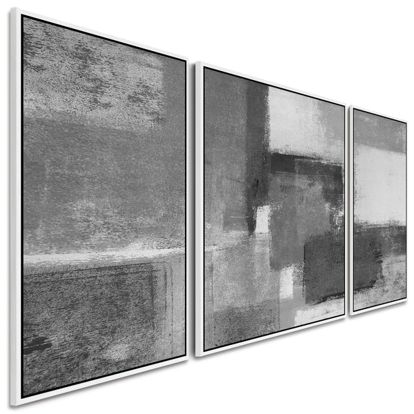 Extra Large Modern Living Room Pictures - Black White Grey Framed Canvas Abstract - XXL 212cm Wide