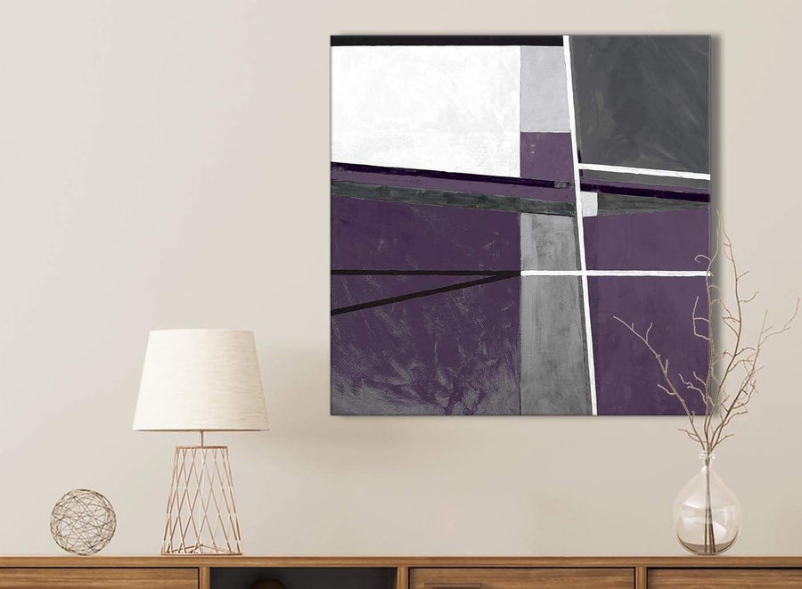 Aubergine Grey Painting Kitchen Canvas Wall Art Accessories - Abstract 1s392s - 49cm Square Print