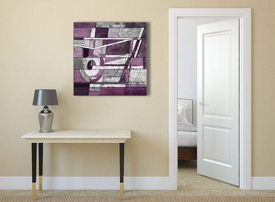 Aubergine Grey White Painting Abstract Dining Room Canvas Pictures Decorations 1s406l - 79cm Square Print