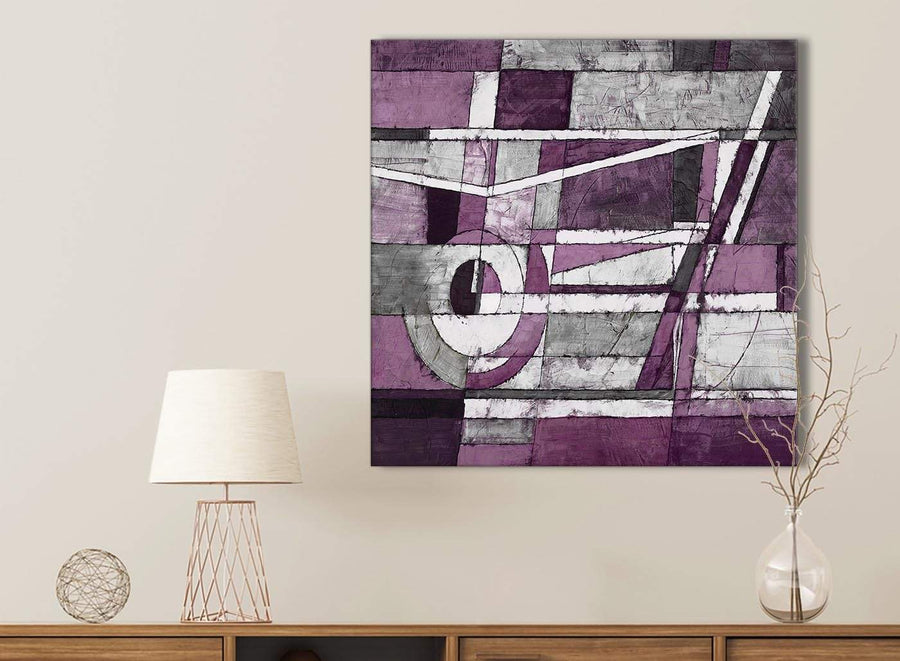 Aubergine Grey White Painting Bathroom Canvas Wall Art Accessories - Abstract 1s406s - 49cm Square Print