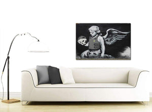 Banksy Canvas Wall Art - Ozones Angel Black and White