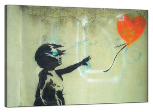 Banksy Canvas Pictures - Girl Child and a Heart Balloon - Urban Art