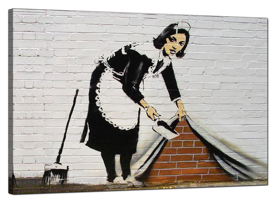 Banksy Canvas Pictures - Maid Sweeping Stuff Under The Carpet Wall - Urban Art