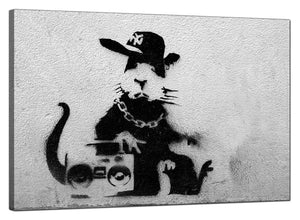 Banksy Canvas Pictures - Rat Wearing a Baseball Cap with a Boombox Stereo - Urban Art