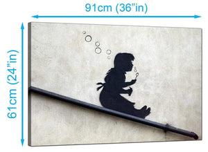 Banksy Canvas Prints UK - Bubble Girl on a Drainpipe Slide - Graffiti Art