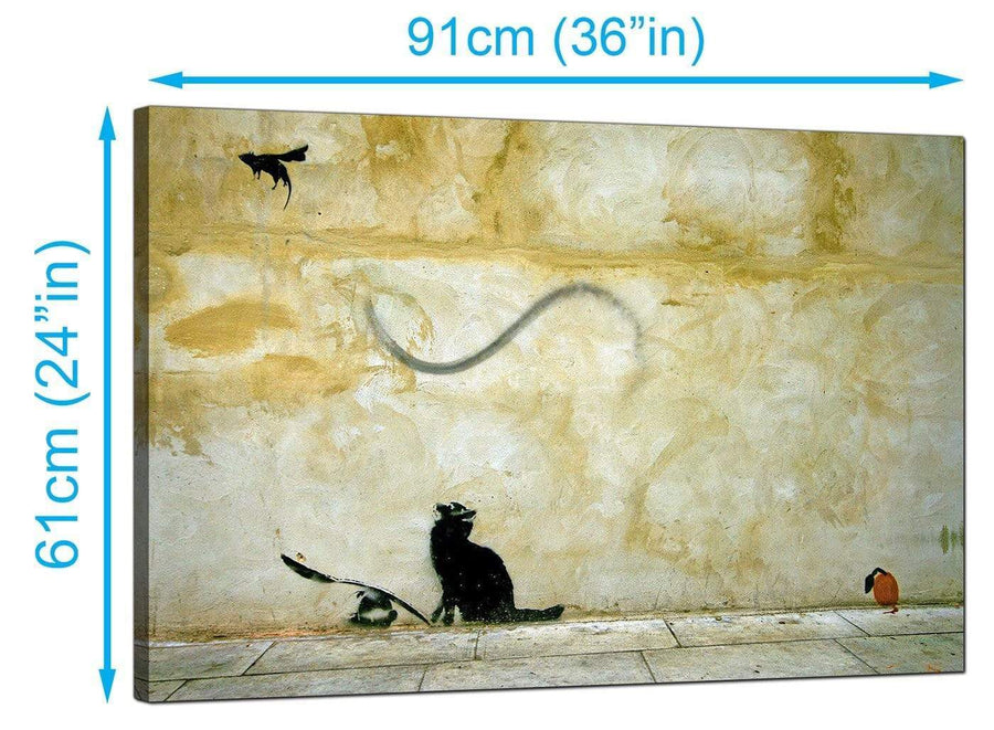 Banksy Canvas Prints UK - Cat and Flying Mouse - Graffiti Art