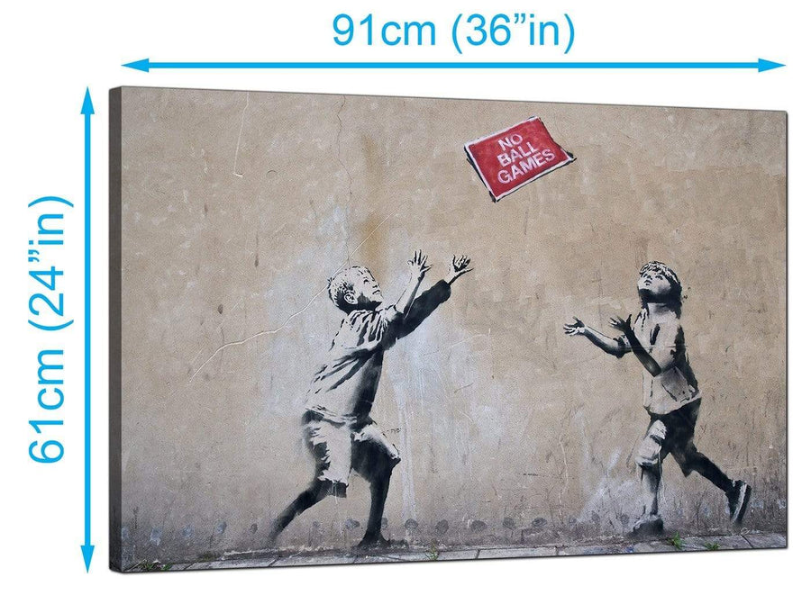 Banksy Canvas Prints UK - Children Playing With No Ball Games Sign - Graffiti Art